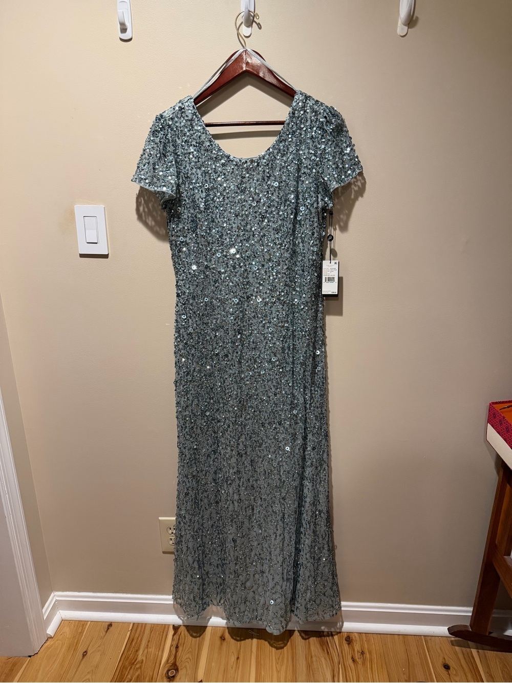 Adrianna Papell Sage Green Sequin Maxi Dress